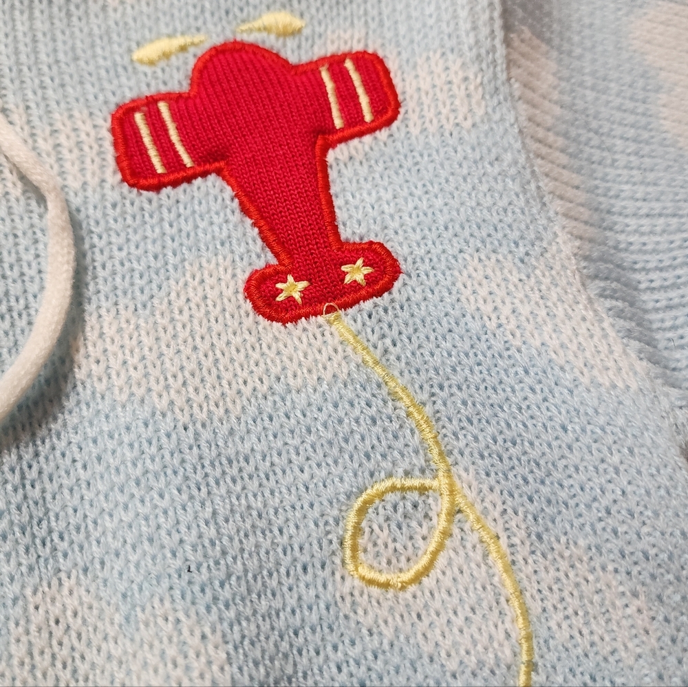 NWT VTG Nannette Red Airplane Embroider Blue Cloud Thick Knit Sweater Jacket 24M - Picture 6 of 11